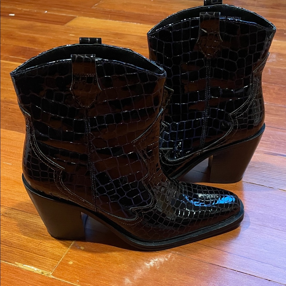 ASOS Glossy Black Croc Heeled Boots